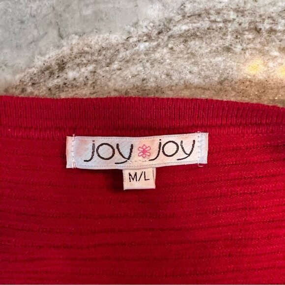 Joy Joy cardigan red knit ribbed frayed edge sweater size M/L - Picture 4 of 8